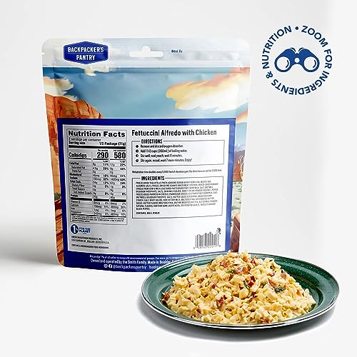 Backpacker’s Pantry Fettuccine Alfredo with Chicken – Freeze Dried Backpacking & Camping Food – Emergency Food – 40 Grams of Protein – 6 Count