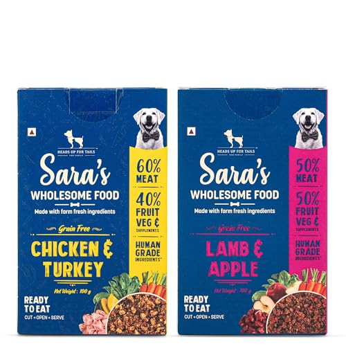 Image of Sara's Wholesome Food by HUFT Grain-Free Combo Dog Food - 2x100 gm | Human Grade Ingredients | Gluten Free | Balanced Meal | Suitable for Adults & Puppies, Complete Nutrition