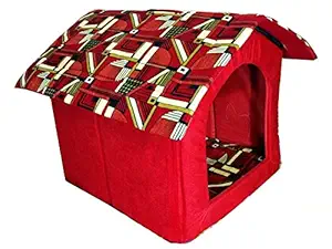 THE DDS STORE Foldable Printer Velvet Fabric Puppy and Cat House (X-Small)