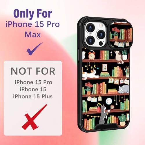 Image of Funermei for iPhone 15 Pro Max Case - Women Girls Cute Phone Cover Girly Pretty Aesthetic Cat and Books Unique Design with Camera Cover Funda for Apple for iPhone 15 Pro Max