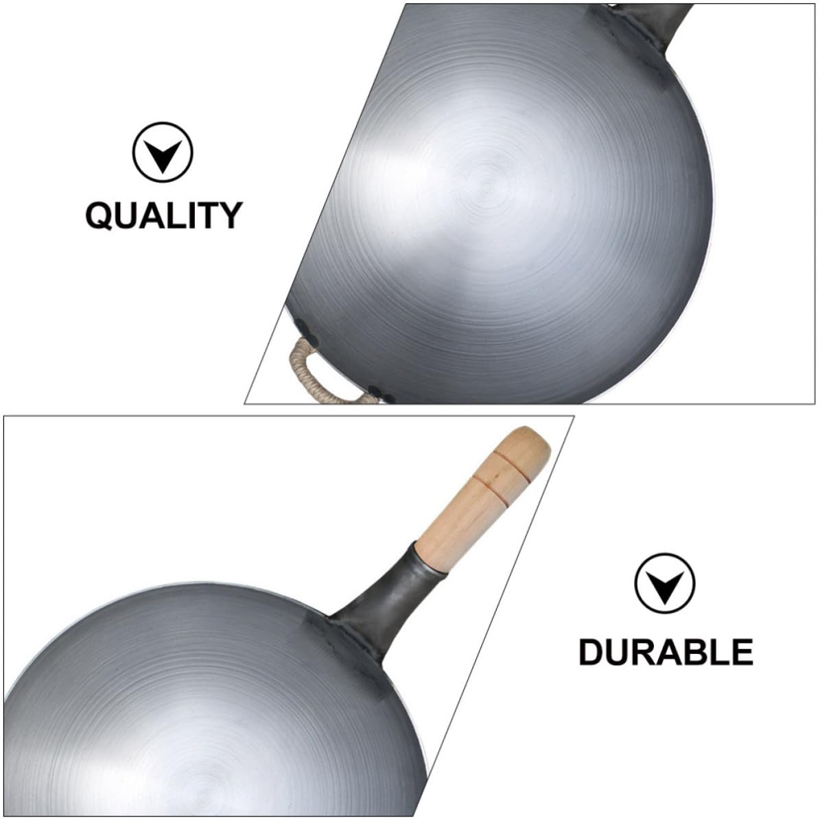 Padella Wok in Ferro Spesso Manico in Legno per Cucina