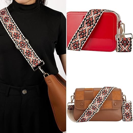 Image of Lyrovo Adjustable Purse Strap Replacement for Women, 1.5 inch Wide Crossbody Shoulder Strap Boho Handbag Strap (Aztec-Red Wine)