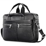 Material de cuero de primera calidad: esta bolsa para computadora portátil de negocios multifuncional está hecha de cuero genuino de primera calidad. La cremallera metálica de alta calidad es duradera y lisa, fácil de abrir y cerrar. Con el diseño clásico, el acabado perfecto y la sensación de textura conmovedora, lo disfrutará en la vida diaria.