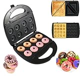 KOLENSA Donut Maker, 3 in 1 Electric Sandwich Waffle Machine, Panini Dessert Toaster with 3 Removable Non Stick Baking Plates，750W...