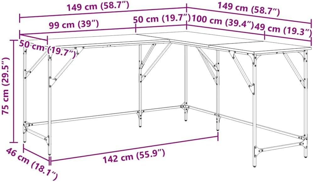 vidaXL Desk, Computer Desk with Metal Frame, Writing Study Desk Furniture for Home Office, Industrial Style, Black Engineered Wood