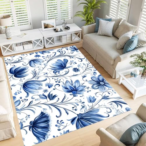 Tapis lavable en machine antidérapant bleu marine pour salon - 2