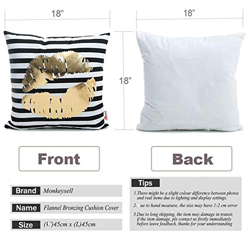 Monkeysell Bronzing Flannelette Home Throw Pillow Cover Lips Love Black Striped White Print Gold Black Room Decor Throw Pillows Cover For Couch Bed Sofa Christmas Gift18 Inches #TOP2