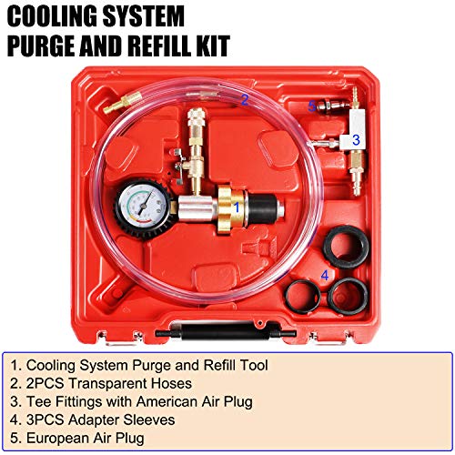 Jifetor Cooling System Vacuum Purge Radiator Coolant Refill Tool Kit, Automotive Water Tank Pneumatic Vacuum Antifreeze Change Filler Set, With 4 Sizes Adapter Case Hose For Car Van Suv Truck #TOP1