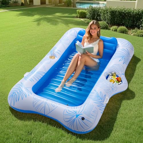 MoKo Flotador Inflable Piscina Grande, 210x128cm Colchoneta Hinchable Piscina para Adultos con Porta Bebidas Integrado y Barra de Hielo, Hamaca Flotante Piscina Verano Fiesta Juguete Piscina