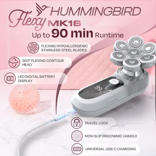 Image of HUMMINGBIRD Flexy Electric Razors for Women - Cordless Rechargeable Waterproof Electric Leg Shaver for Silky Smooth Legs, Hair Removal Kit