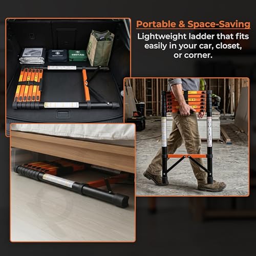 Image of Plantex 2.7m (8.85 ft.) Telescopic Ladder /Carbon Steel 7-Steps Portable & Compact Ladder /Foldable Multipurpose Collapsible Ladder for Home & Outdoor Use - (Orange)