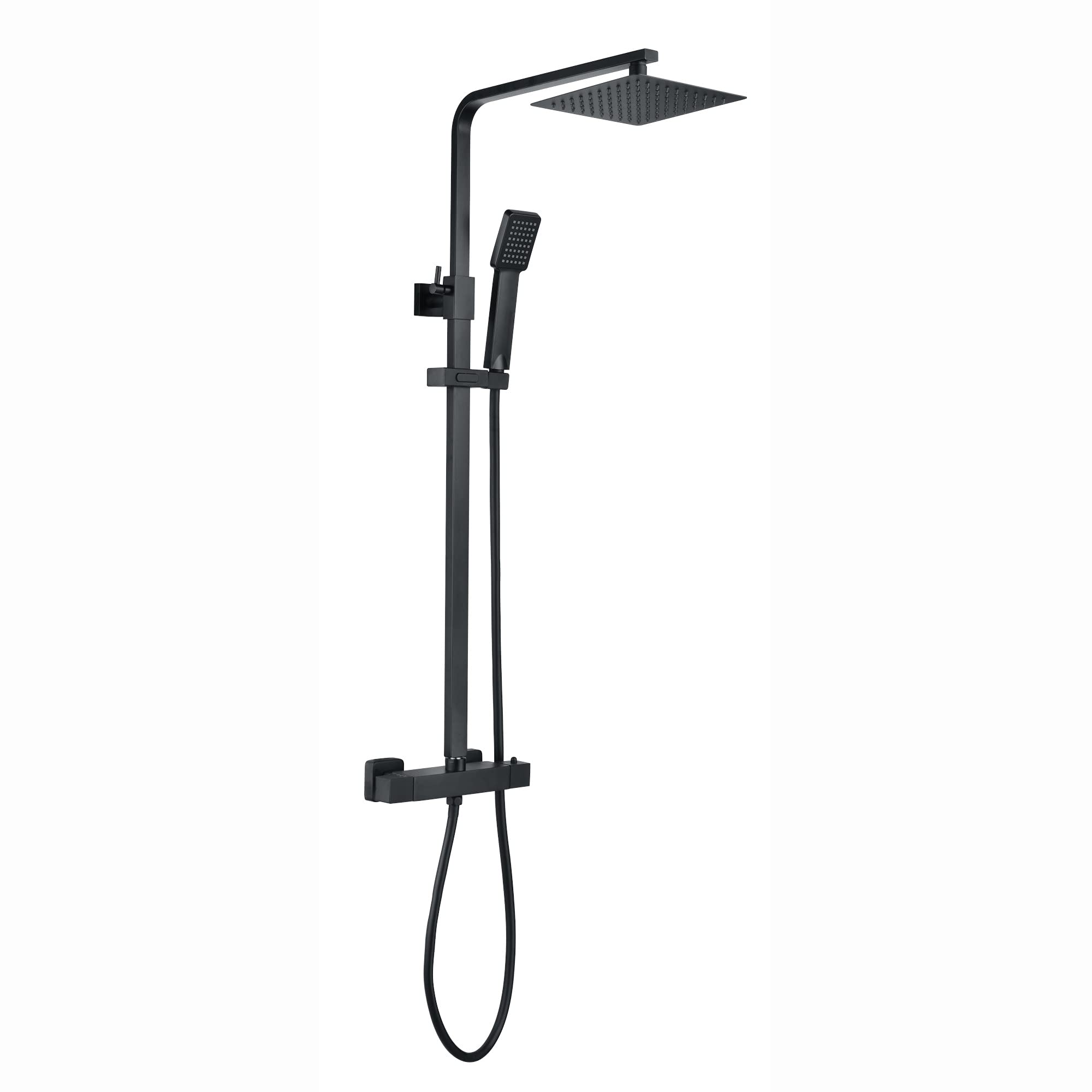 ENKI ENZO SH0214 Matt Black Thermostatic Mixer with 200mm Ultra Slim Overhead Rain Shower and Handheld Square Head - 10-Year Guarantee