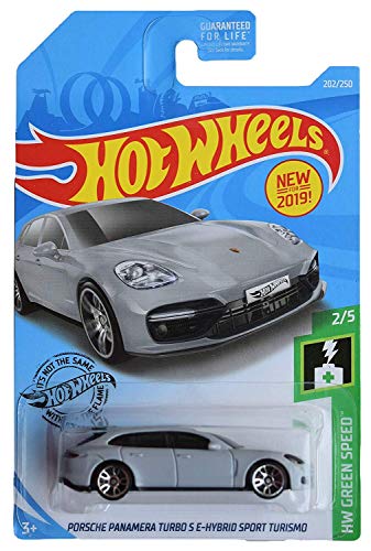 Hot Wheels 2019 Green Speed Porsche Panamera Turbo S E Hybird Sport Turismo 202/250 Gray with one Sticker Bundle (2 Items)
