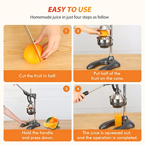 Tongchant Orange Juice Squeezer, Upgraded Extra Large Citrus Press And Manual Juicer, Heavy Duty Citrus Juicer Hand Press, Food-Grade Stainless Steel Pomegranate Juicer, Easy To Clean(Grey) #TOP5