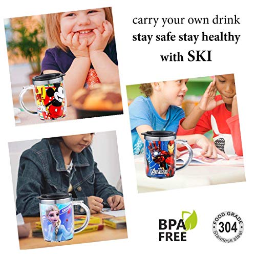 Image of Ski Homeware Double Wall Inner Stainless Steel Tea,Coffee, Milk Mug With Handle And Lid For Kids Cherry Mug (Mickey Mouse-2) - 350 Ml