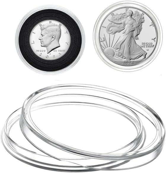 100 Pack Silver Dollar Coin Holder, Eagle Coin Capsules Case | 10 Size Gasket for Collectors, Plastic Coin Collection Supplies,Coin Storage Protectors Box fit Morgan,Cent,Nickel,Quarter