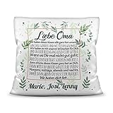Kissen inkl. Kissenfüllung mit schönem Spruch für Oma - Wir haben Dich lieb - zum Beschriften mit Wunschnamen - Kissen Weiß, 40 x 40 cm