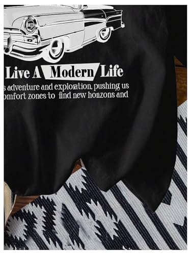 Image of RoseSeek Women's Graphic Letter Tee Crew Neck Drop Shoulder Trendy Summer T Shirt Short Sleeve Vintage Car Print Top