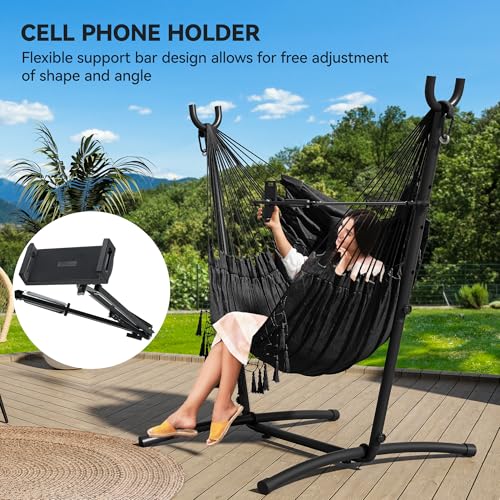 YITAHOME Hamaca con Soporte, Carga máxima de 150 kg, Soporte de Hamaca con Columpio Colgante, 158 x 110 x 140 cm, Marco de Acero Resistente, Silla Columpio con Soporte Ajustable para teléfono para - imagen 4