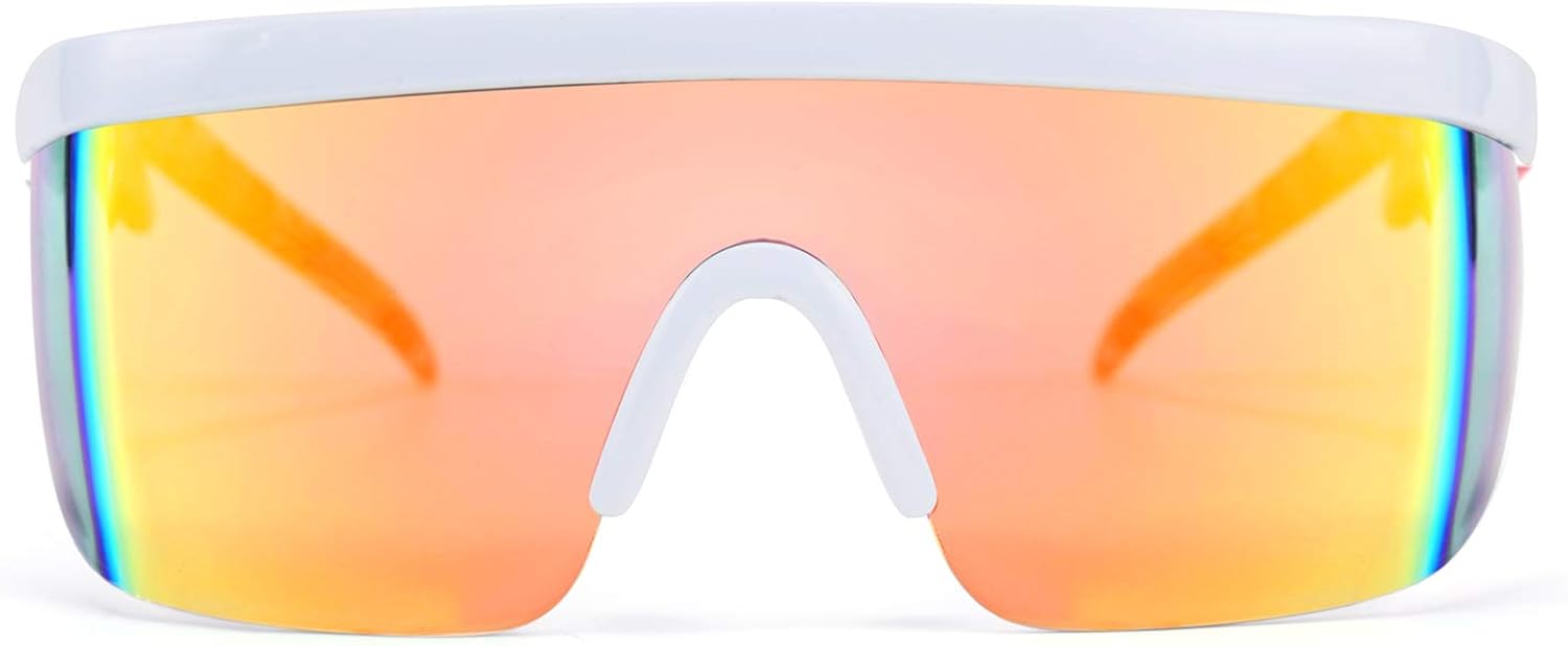 FEISEDY Gafas de sol deportivas de los años 80 con escudo de espejo de gran tamaño gafas de esquí con parte superior plana visera futurista para