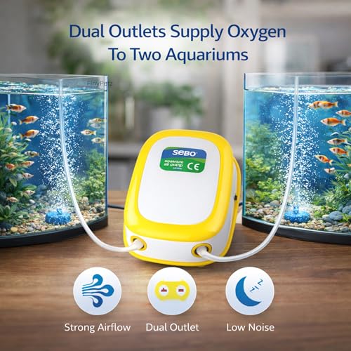 Image of SB-9905 Aquarium Air Pump 2 Way | 4.2W Dual Outlet Oxygen Pump | 2 x 5.5 L /Min Powerful Airflow | Ultra-Quiet Fish Tank Air Pump | Includes 3M Air Tube & 2 Air Stones