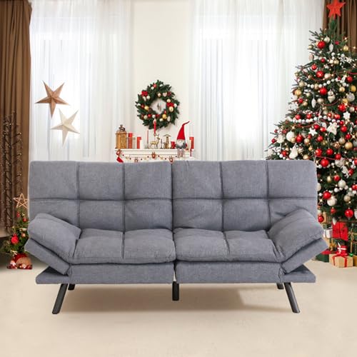 Hcore Convertible Futon Sofa Bed,Gray Fabric Memory Foam Loveseat,Small Euro