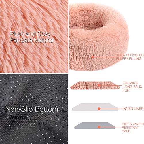 Calming Dog Bed & Cat Bed,Anti-Anxiety Donut Cuddler Dog Bed,Warming Cozy Soft Round Pet Bed For Mini Small Medium Dogs Cats,Fluffy Faux Fur Plush Pet Dog Cat Cushion Bed For Kitty Puppy 20" #TOP2