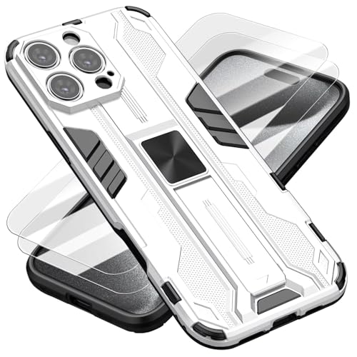 HAOFUGUI Funda para Huawei P40 Pro, con Soporte y 2 Protector Pantalla, [Protección Militar] Carcasa, PC Dura y TPU Silicone Anti-Choque Case-Plata