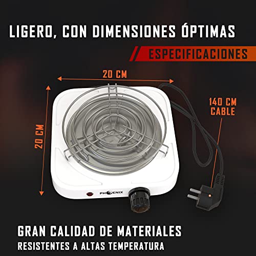PHOENIX - Hornillo Cachimba Electrico Shisha con Rejilla Carbones para Cachimba - Cocina Electrica Portatil Cocina Camping o Hornillo Electrico Portatil - Placa Electrica Portatil (CON GRILL) (BLANCO) - imagen 4