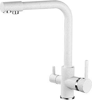 Grifo de cocina de 3 vías giratorio de 360° con filtro de agua de ósmosis con doble asa, grifo blanco 3 en 1 para agua potable, grifo de cocina Fregadero