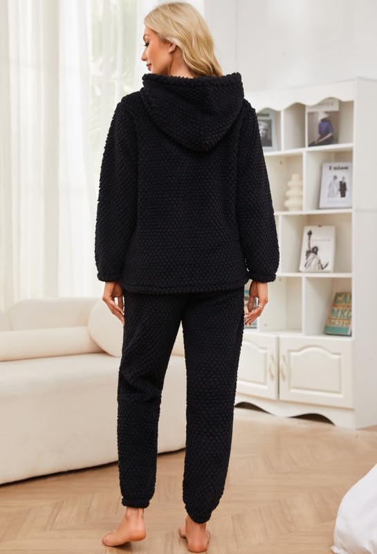 HEARTNICE Women's Cute Hooded Pajama Set, Soft Warm Plush Long Sleeve Sleepwear with Pockets Fluffy Fuzzy Cozy Pjs - Image 3