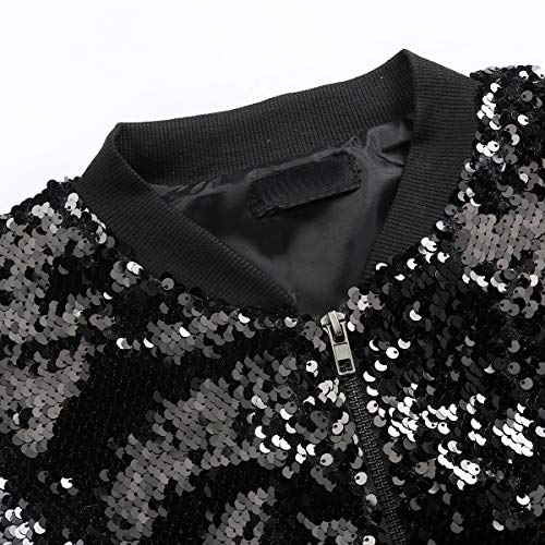 YUNCLOS Women's Sequin Jacket Casual Long Sleeve Front Zip Party Bomber Blazer4