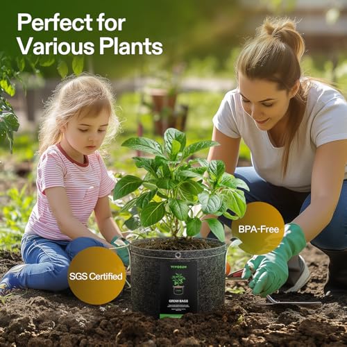 Image of VIVOSUN 10-Pack 5 Gallon Grow Bags, 500G Thick Nonwoven Fabric Pots with Strap Handles, Multi-Purpose Rings, for Low Stress Plant Training Fruits, Vegetables, and Flowers