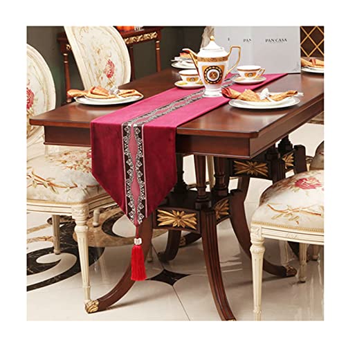 Chemin de table en velours, 119,4 cm, chemin de table de salle à manger rouge uni, motif rétro, petit chemin de table pour table basse décoration d'intérieur Cover