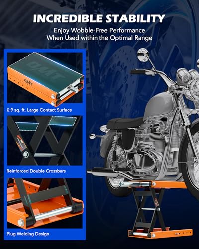 image for Orion Motor Tech Motorcycle Lift, 1100lb Scissor Lift Jack with Wide D