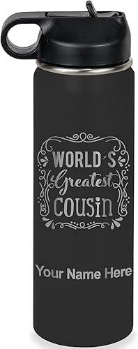 Miniatura 19 de LaserGram Botella de agua con tapa abatible de doble pared de 32 onzas con pajilla, el primo más grande del mundo, grabado personalizado incluido
