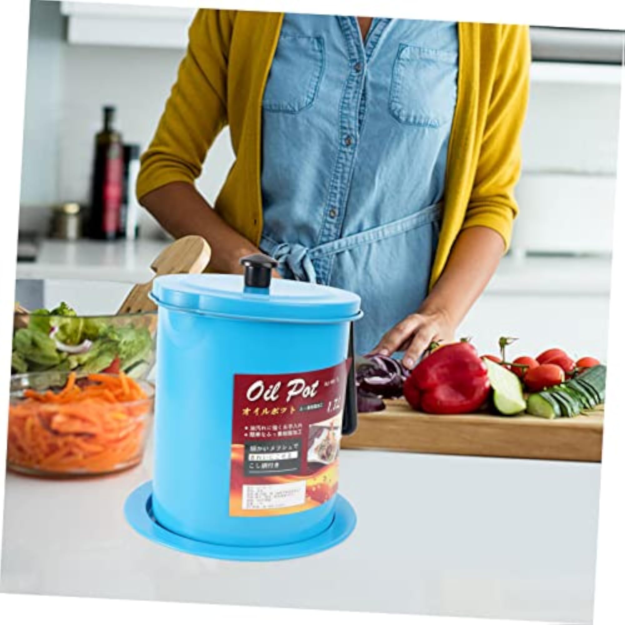 Oil Strainer Pot, Grease Container with Lid