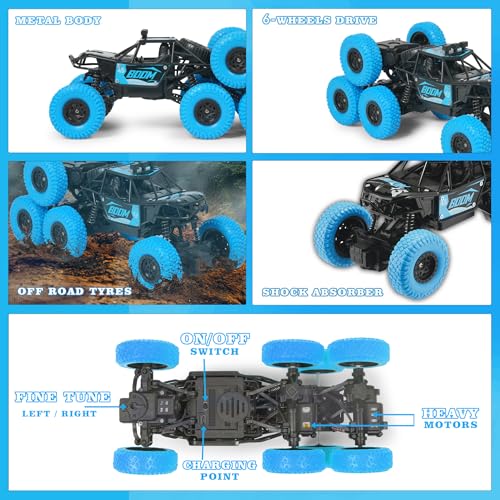 Image of Gooyo GY-97 Hi-Speed Rechargeable Remote Control Rock Crawler Car Toy | 8 Tyres Monster Truck Rock Crawler | 50 Climbing RC Car 4x4 Off-Road Car Toy | Blue | in-Built Battery | Gift Box Pack