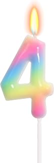 Rainbow Gradient Number 4 Candle, Colorful Unicorn Cake Topper for 4th Birthday, Rainbow Birthday Decorations & Party Favors
