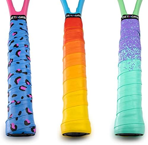Get A Grip - Custom Tennis Racket Grip Tape - Anti-Slip/Quick-Drying Tennis Overgrips - Precut Badminton Racket Grip with Finishing Tape (Retro Your Racket (3 Grip Bundle), 3 Grips (15% Discount))
