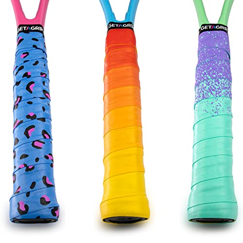 Get A Grip - Custom Tennis Racket Grip Tape - Anti-Slip/Quick-Drying Tennis Overgrips - Precut Badminton Racket Grip With Finishing Tape (Retro Your Racket (3 Grip Bundle), 3 Grips (15% Discount)) #TOP2