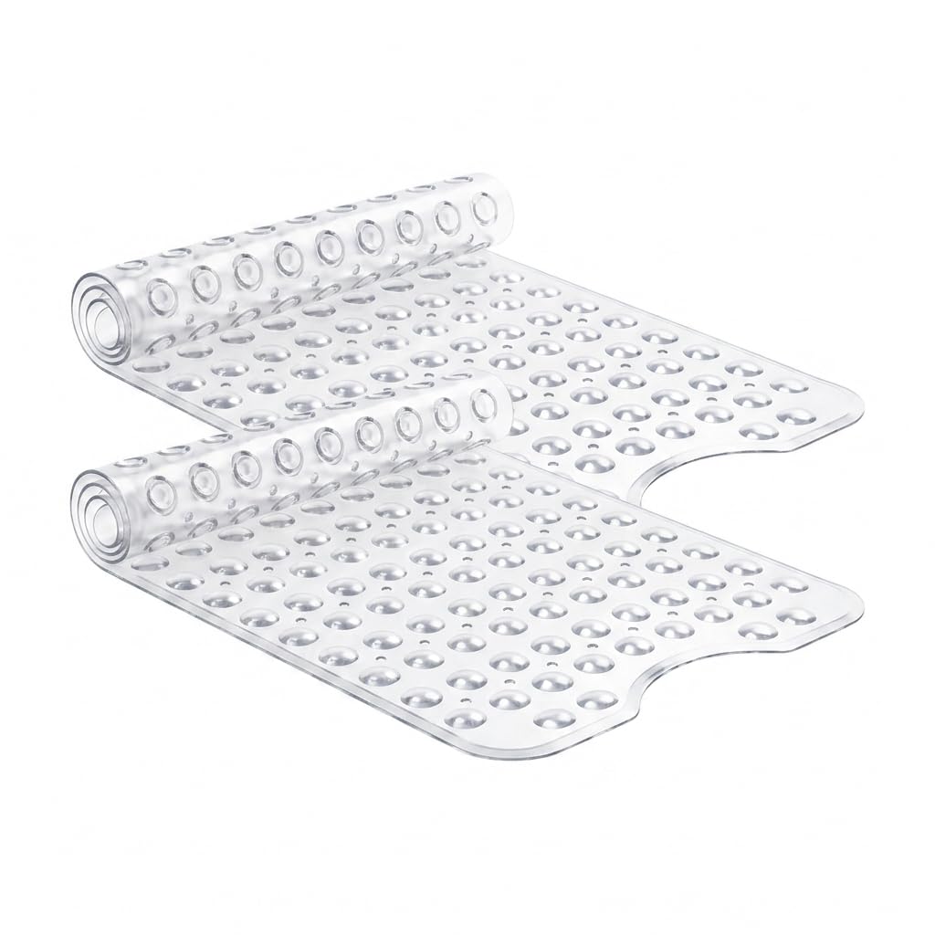 Ziya Homes Clear Bath Shower Mat 2 Pack 38x70cm - Non Slip Bathroom Mat Anti Mould & Mildew - Extra Strong Suction Cups with Drain Holes - Soft PVC Bath Mat, Quick Dry, Safe for Elderly & Children