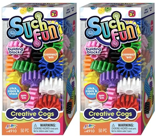JA-RU Building Blocks Spinning Toy (Pack of 2) Creative Cogs. Click, Clock, & Stock. Connect Colorful Pieces. Party Favor, Classroom Prize, Goodie Bag, Treasure Box. 4910-2