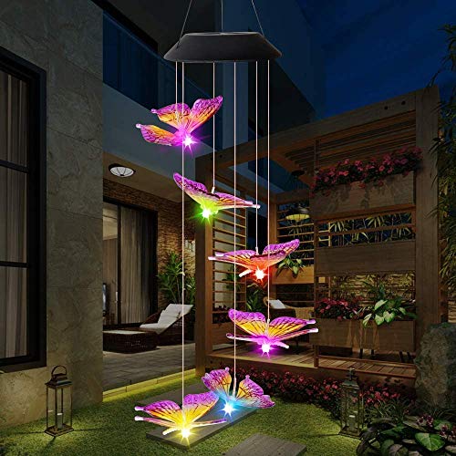 DSHOW LED-Windspiel mit Schmetterling, solarbetrieben, wechselnde Farben im Freien, Windlichter, Wasserdicht, Dekoration für Garten, Hof, Terrasse, Haus (Schmetterling) Cover