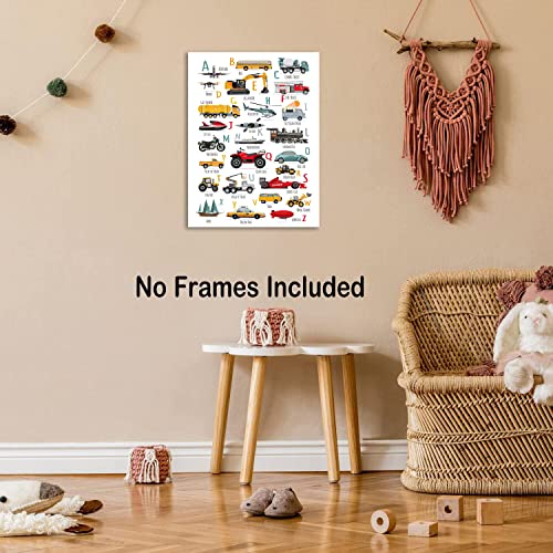 Shdowarth Cartoon Construction Art Prints Children's Abc Wall Art Transportation Poster Trucks Digger Transport Vehicle Poster Alphabet Numbers Wall Art Boy Bedroom Classroom Decor Unframed 12X16Inch #TOP4