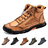 RRCJXLQDSF Mens Chukka Non Slip Ankle Boots, Men's Handmade Leather Casual Shoes Arch Support Boots Waterproof Comfortable Fashion Sneakers (Brown,10)