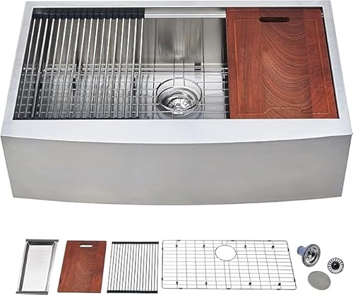 IKEBANA 33 × 20 inch Farmhouse Kitchen Sink, 304 Stainless