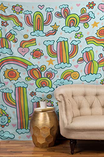 Image of Society6 Doodle by Meg Rainbow Cacti Tapestry, 60 in x 80 in, Multi