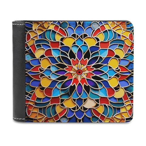 LDGSUPH Moroccan Color Leather Wallet Slim Bifold Wallet Billfold Purse Fashion Credit Card Holder Front Pocket Wallets for Adult