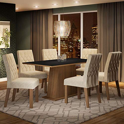 Conjunto Sala de Jantar Madesa Daniela Mesa Tampo de Madeira com 6 Cadeiras - Rustic/Preto/Imperial